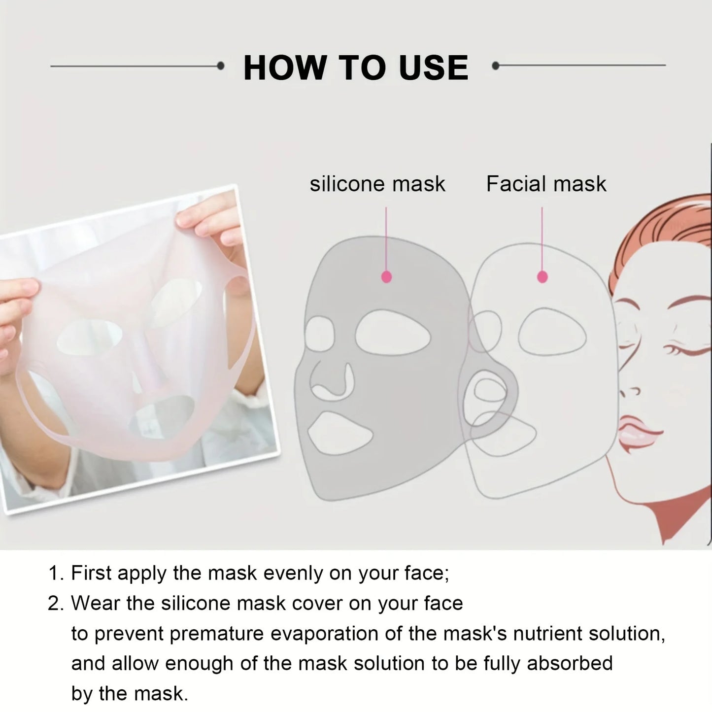 Masque Facial 3D en Silicone, pour hydratant, réutilisable.