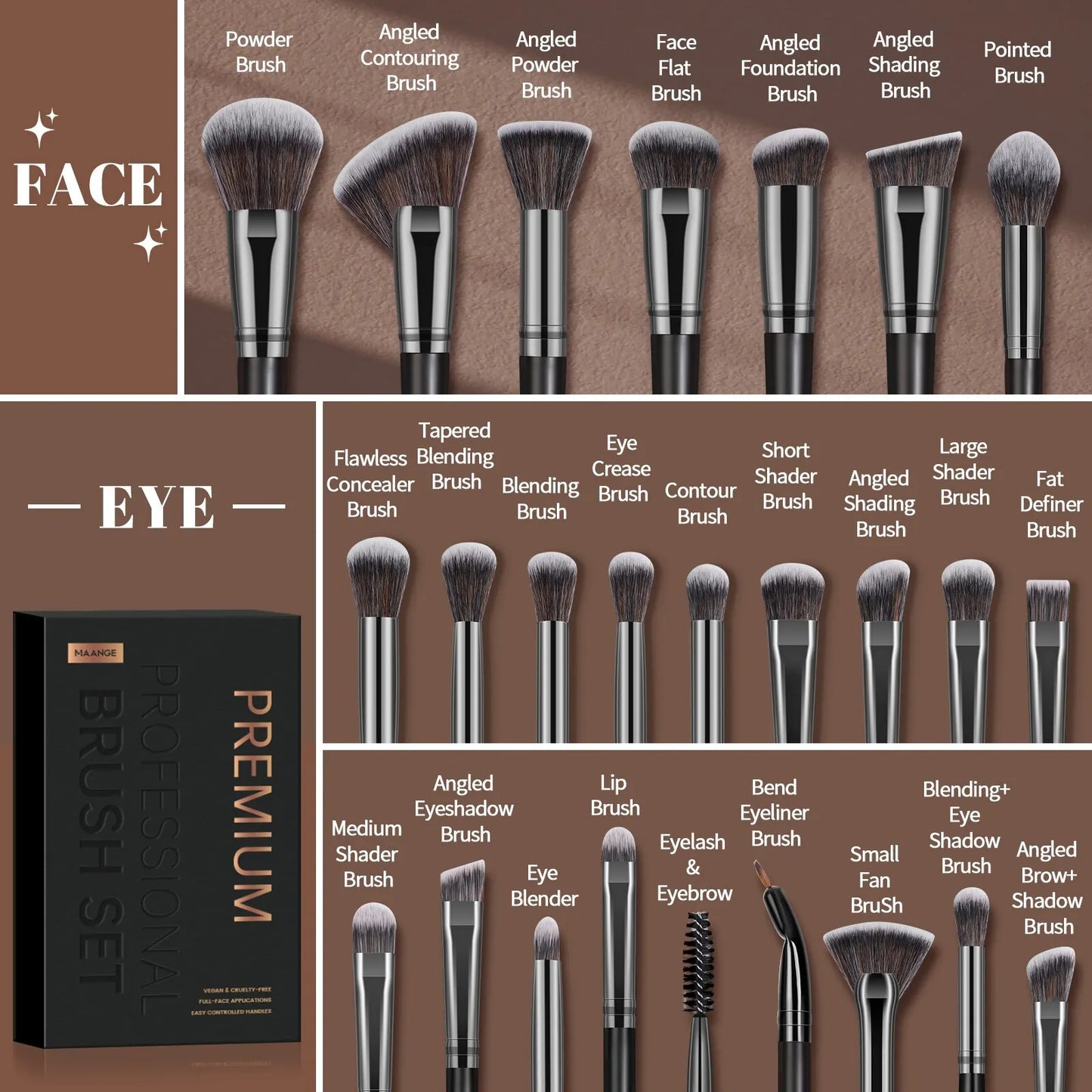 MAANGE Coffret cadeau Kit de 25 pinceaux de maquillage professionnel